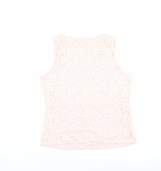 Suzanne Grae Womens Pink Nylon Basic Tank Size L Scoop Neck