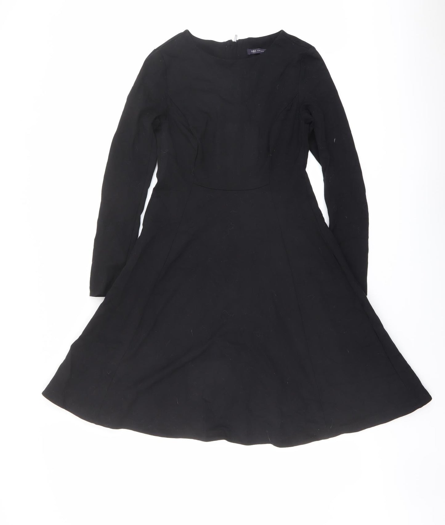 Marks and Spencer Womens Black Viscose Fit & Flare Size 8 Boat Neck Zip