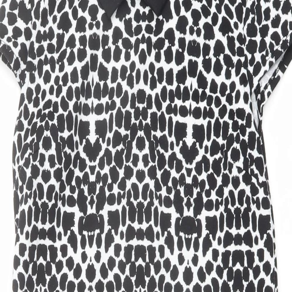Dorothy Perkins Womens Black Geometric Viscose A-Line Size 8 Collared Button