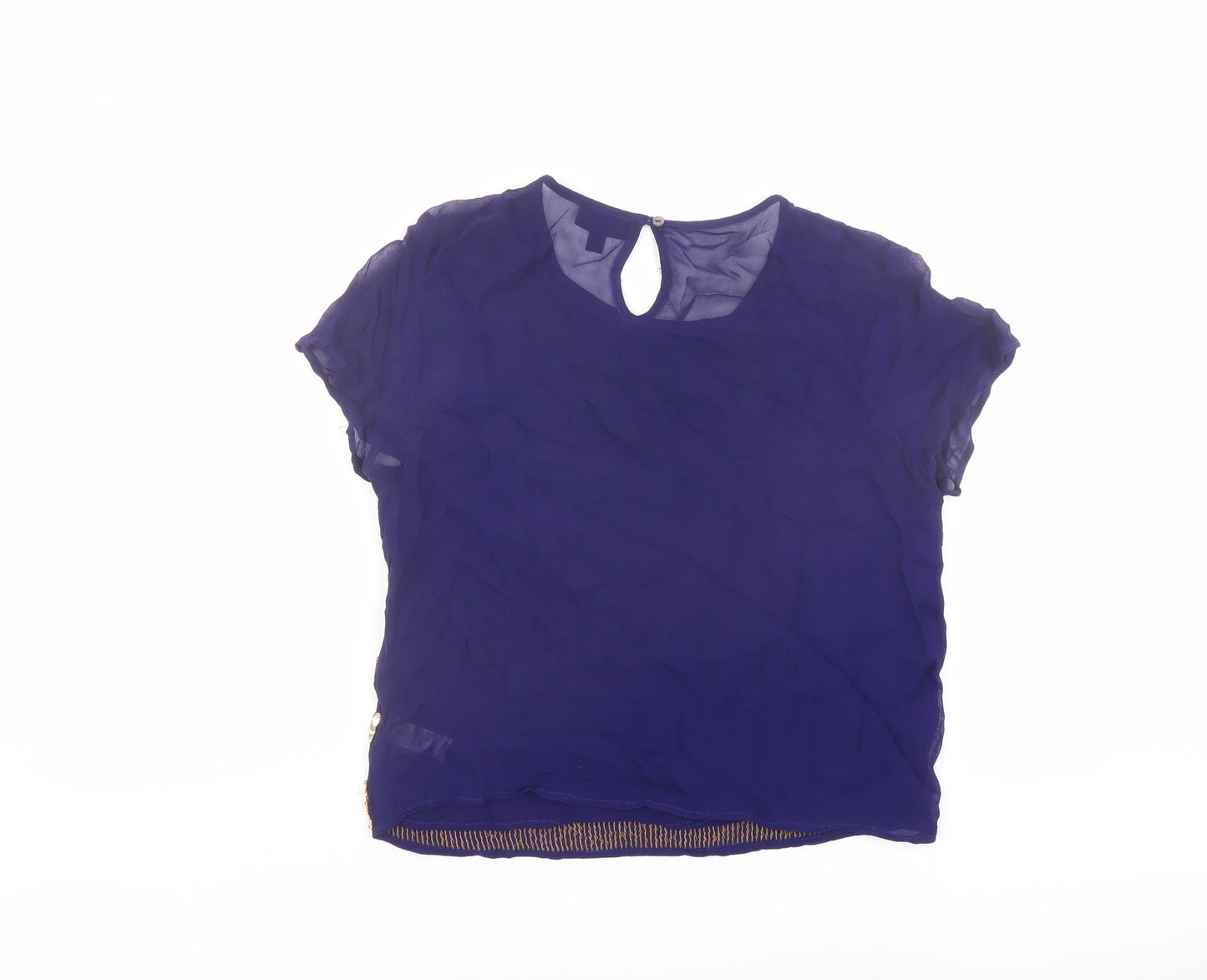 Topshop Womens Blue Striped Polyester Basic Blouse Size 10 Round Neck