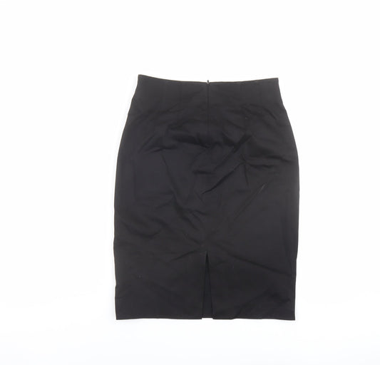 Zara Womens Black Cotton Straight & Pencil Skirt Size 8 Zip