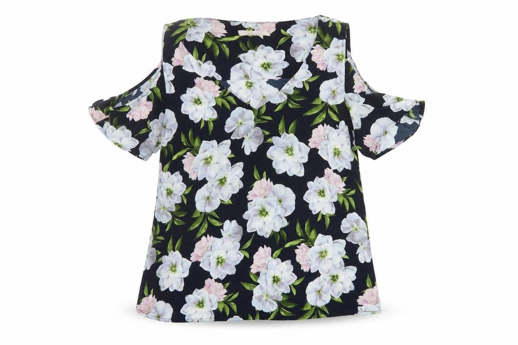 Oasis Womens Multicoloured Floral Polyester Basic Blouse Size 10 V-Neck - Cold Shoulder