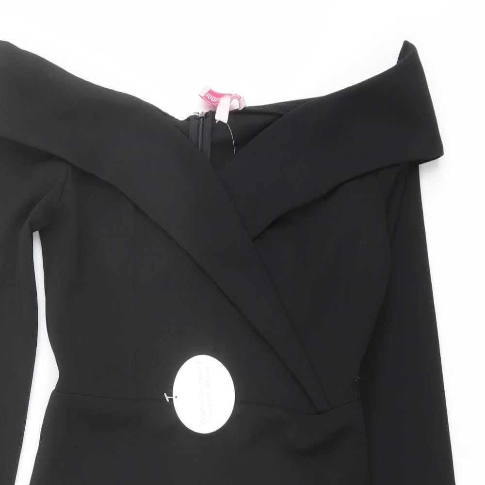 Pink Boutique Womens Black Polyester Shift Size 8 Off the Shoulder Zip