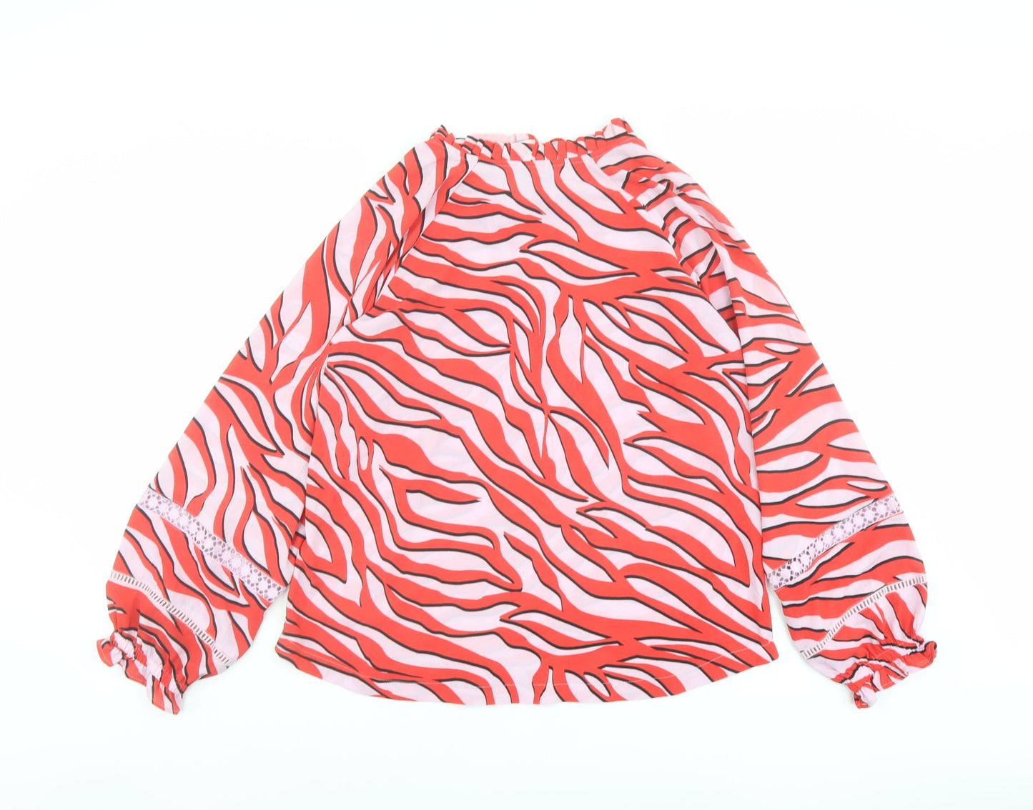 Marks and Spencer Womens Red Animal Print Polyester Basic Blouse Size 6 V-Neck - Tiger Print