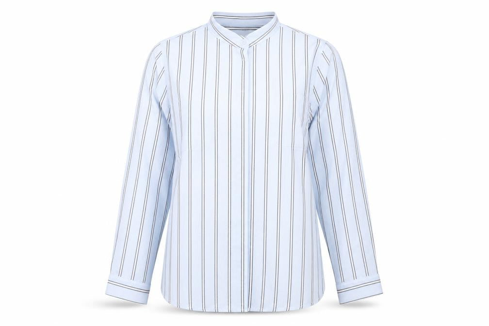 New Look Womens Blue Striped Polyester Basic Button-Up Size 10 Collared