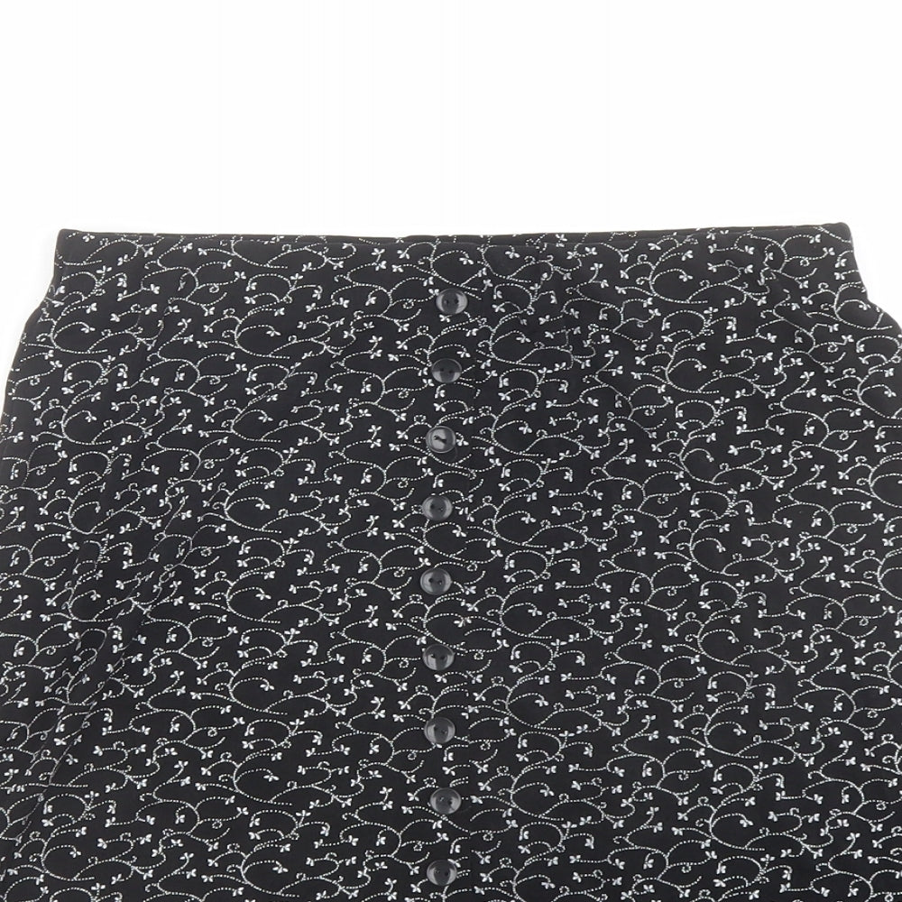 Briggs New York Womens Black Floral Nylon A-Line Skirt Size S