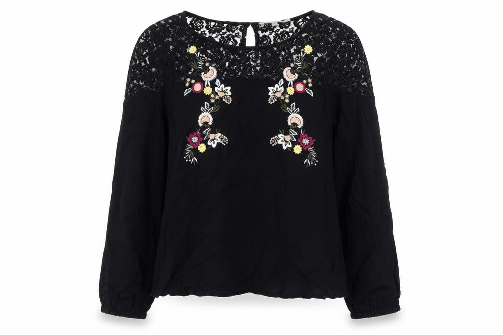 Red Herring Womens Black Viscose Basic Blouse Size 10 Boat Neck - Lace Detail