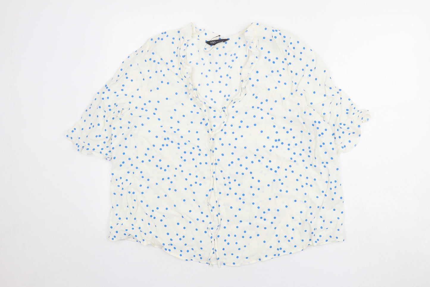 Marks and Spencer Womens Ivory Polka Dot Viscose Basic Blouse Size 18 V-Neck