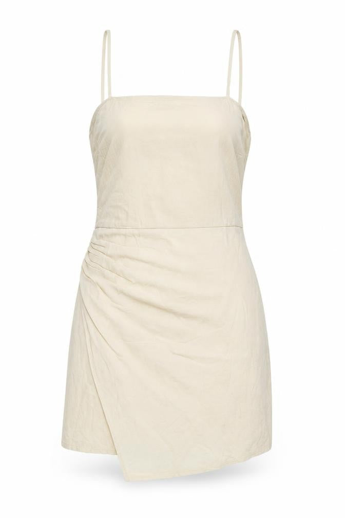 Zara Womens Beige Linen Slip Dress Size L Square Neck Zip