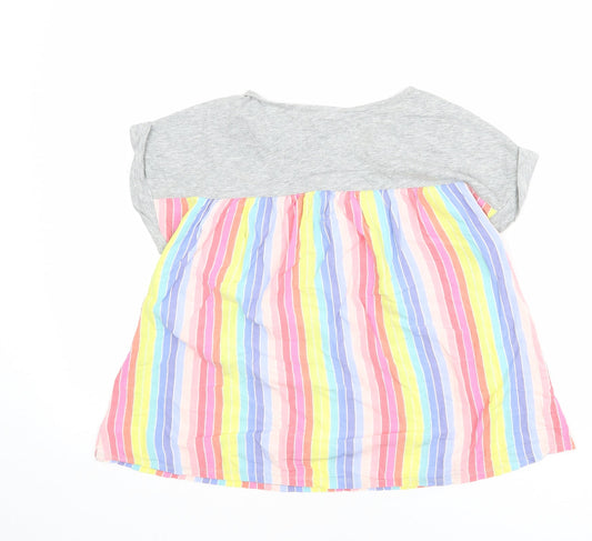 Gap Girls Multicoloured Striped Cotton Basic T-Shirt Size 2XL Boat Neck Pullover