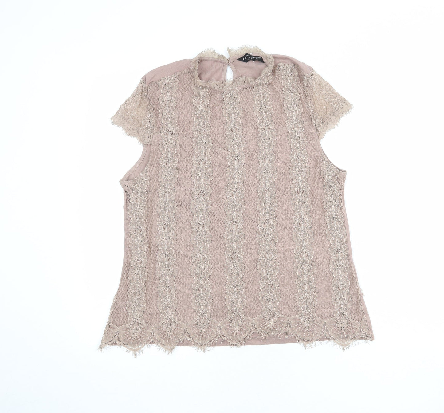 Dorothy Perkins Womens Brown Cotton Basic Blouse Size 16 Mock Neck