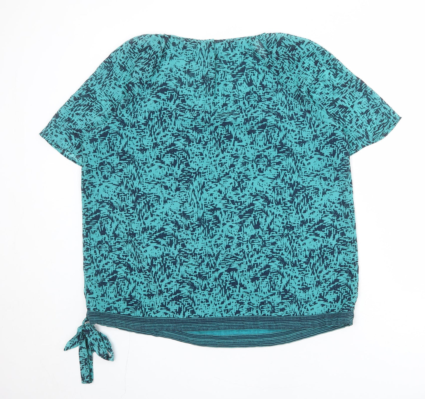 Betty Jackson Womens Blue Geometric Polyester Basic Blouse Size 16 Round Neck - Tie Side Detail