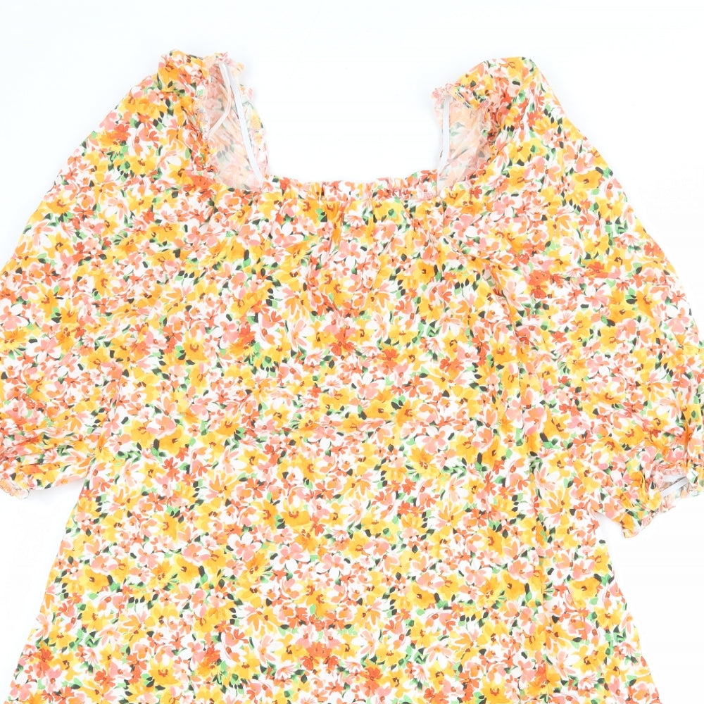 New Look Womens Multicoloured Floral 100% Cotton A-Line Size 8 Square Neck Pullover