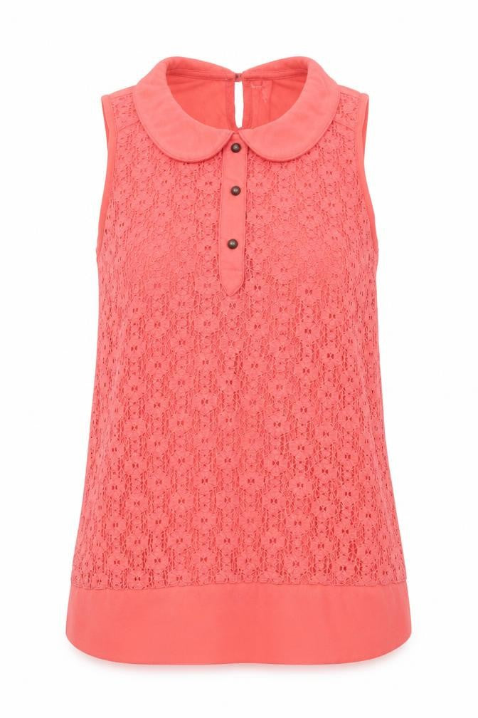 NEXT Womens Pink Cotton Basic Blouse Size 8 Collared - Crochet Front