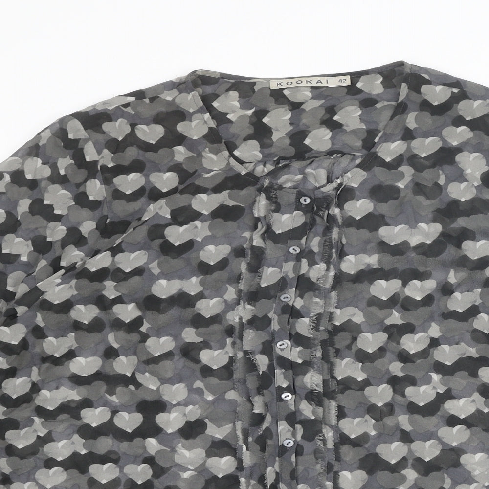 Kookai Womens Grey Geometric Polyester Basic Button-Up Size 14 Round Neck