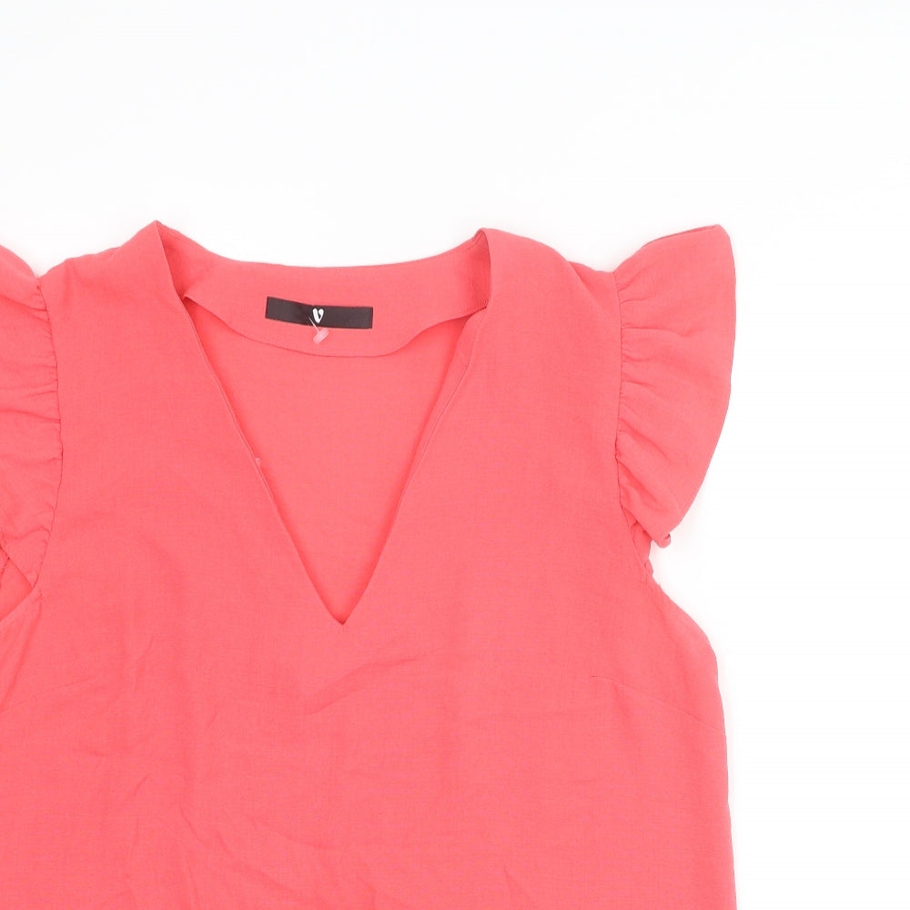Very Womens Pink Polyester Basic Blouse Size 14 V-Neck