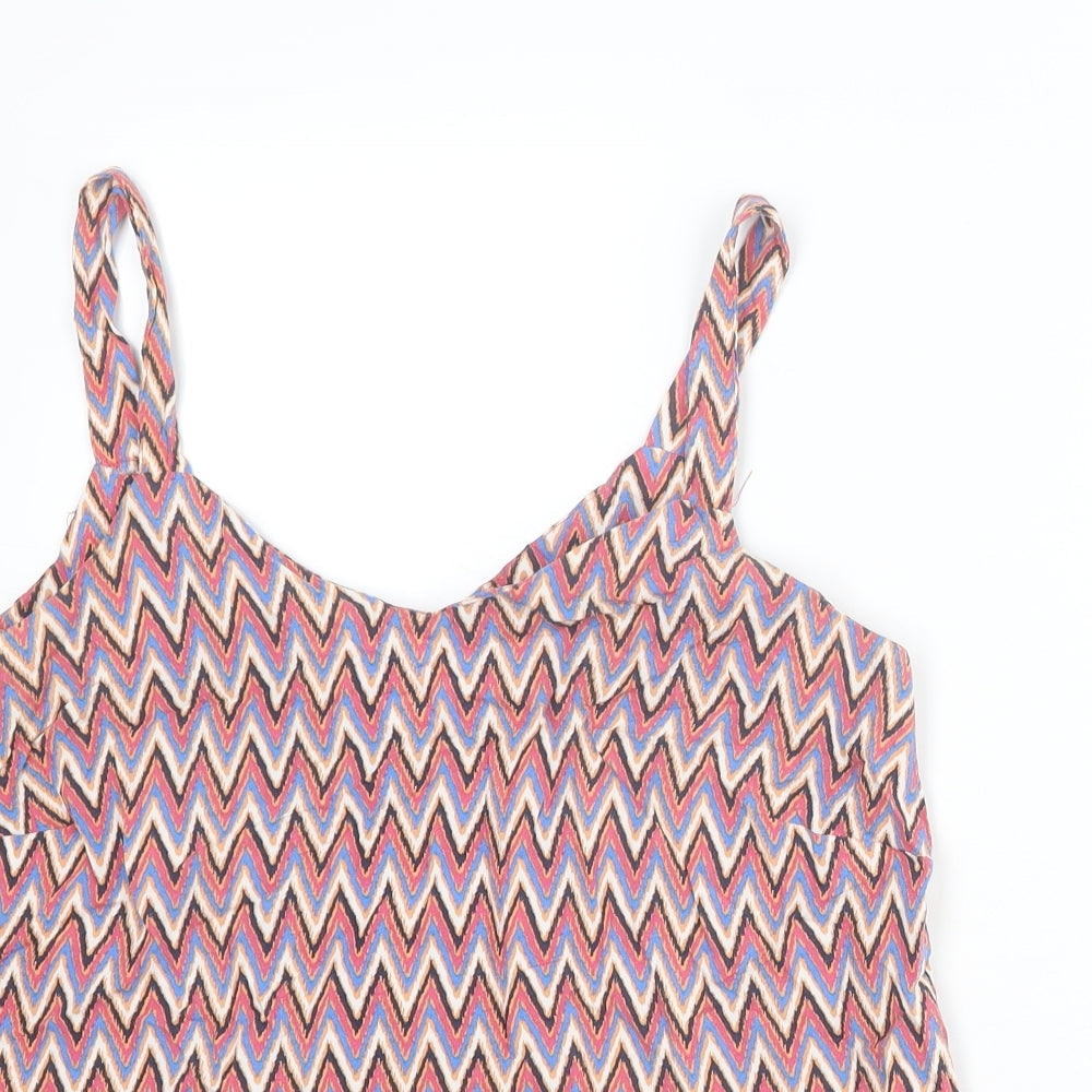 M&Co Womens Multicoloured Herringbone Viscose Basic Tank Size 12 V-Neck