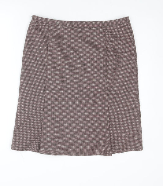 Oasis Womens Brown Geometric Wool A-Line Skirt Size 12 Zip