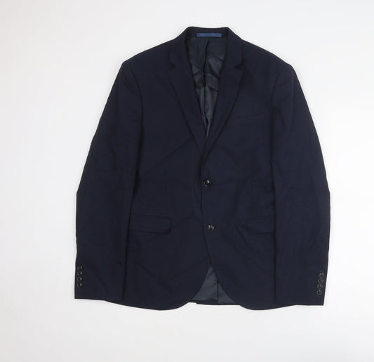 Topman Mens Blue Polyester Jacket Suit Jacket Size 40 Regular