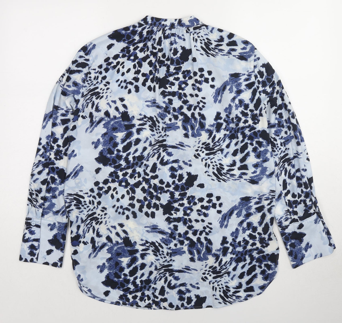Marks and Spencer Womens Blue Animal Print Polyester Basic Blouse Size 10 V-Neck