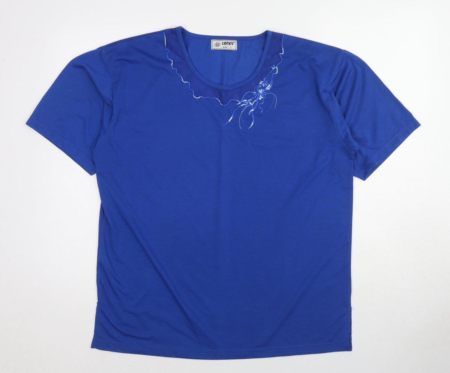 Lucky Womens Blue Cotton Basic T-Shirt Size L Crew Neck