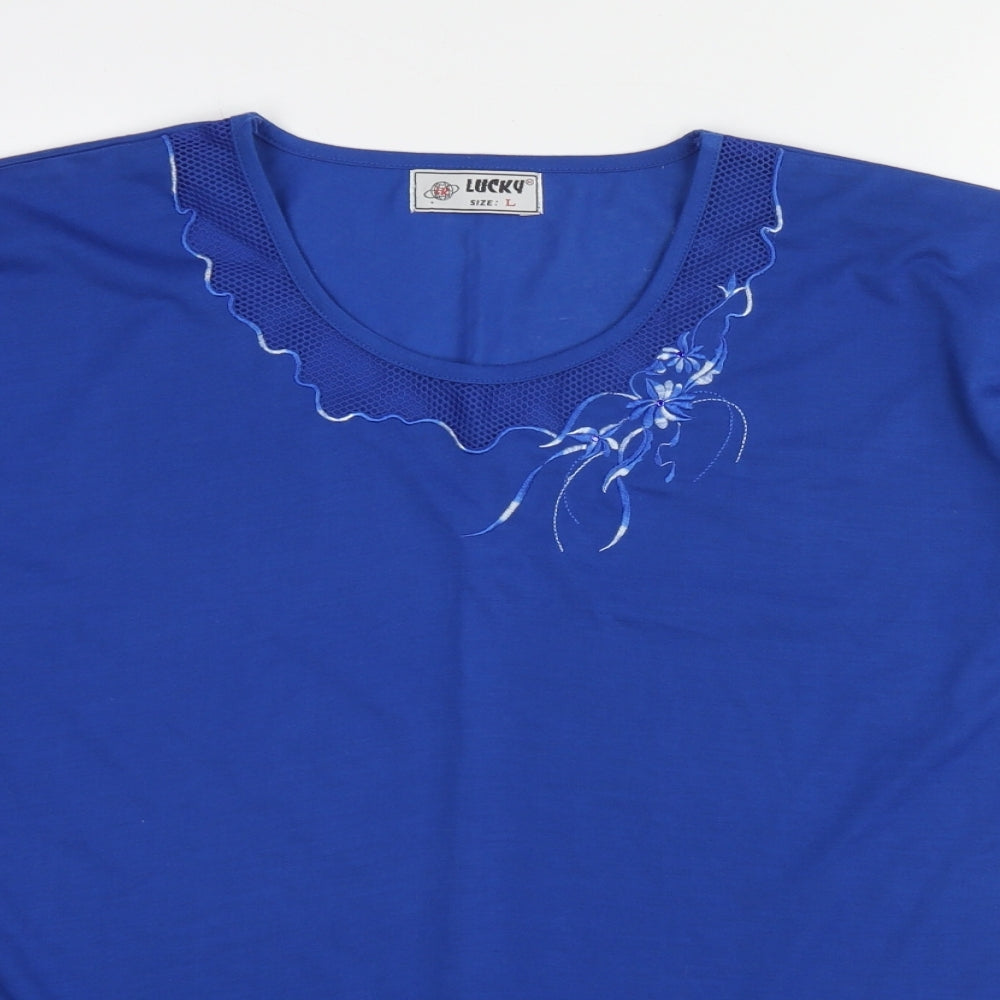 Lucky Womens Blue Cotton Basic T-Shirt Size L Crew Neck