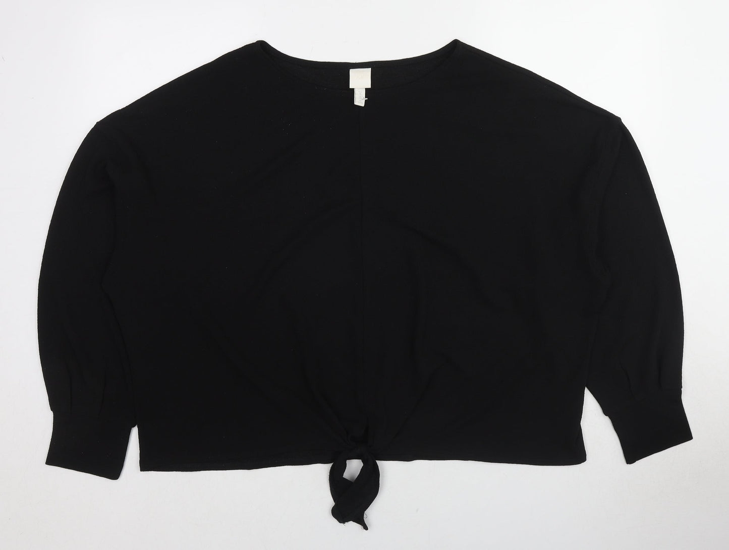 H&M Womens Black Polyester Basic Blouse Size XL Round Neck - Tie Front Detail