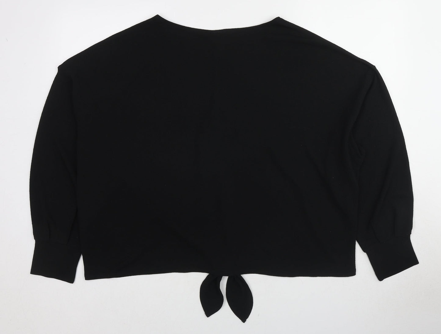 H&M Womens Black Polyester Basic Blouse Size XL Round Neck - Tie Front Detail