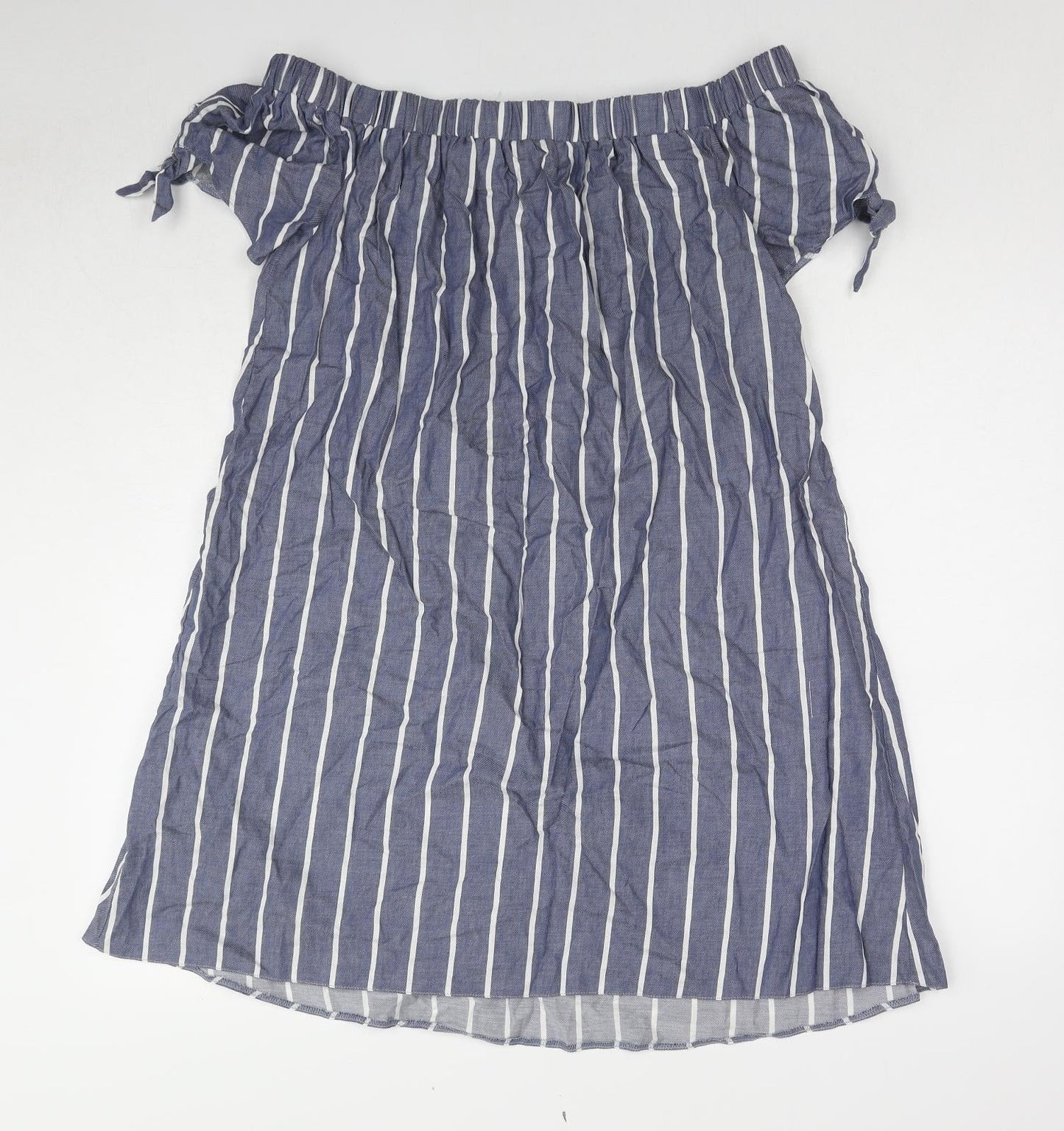 ASOS Womens Blue Striped Cotton A-Line Size 10 Off the Shoulder Pullover
