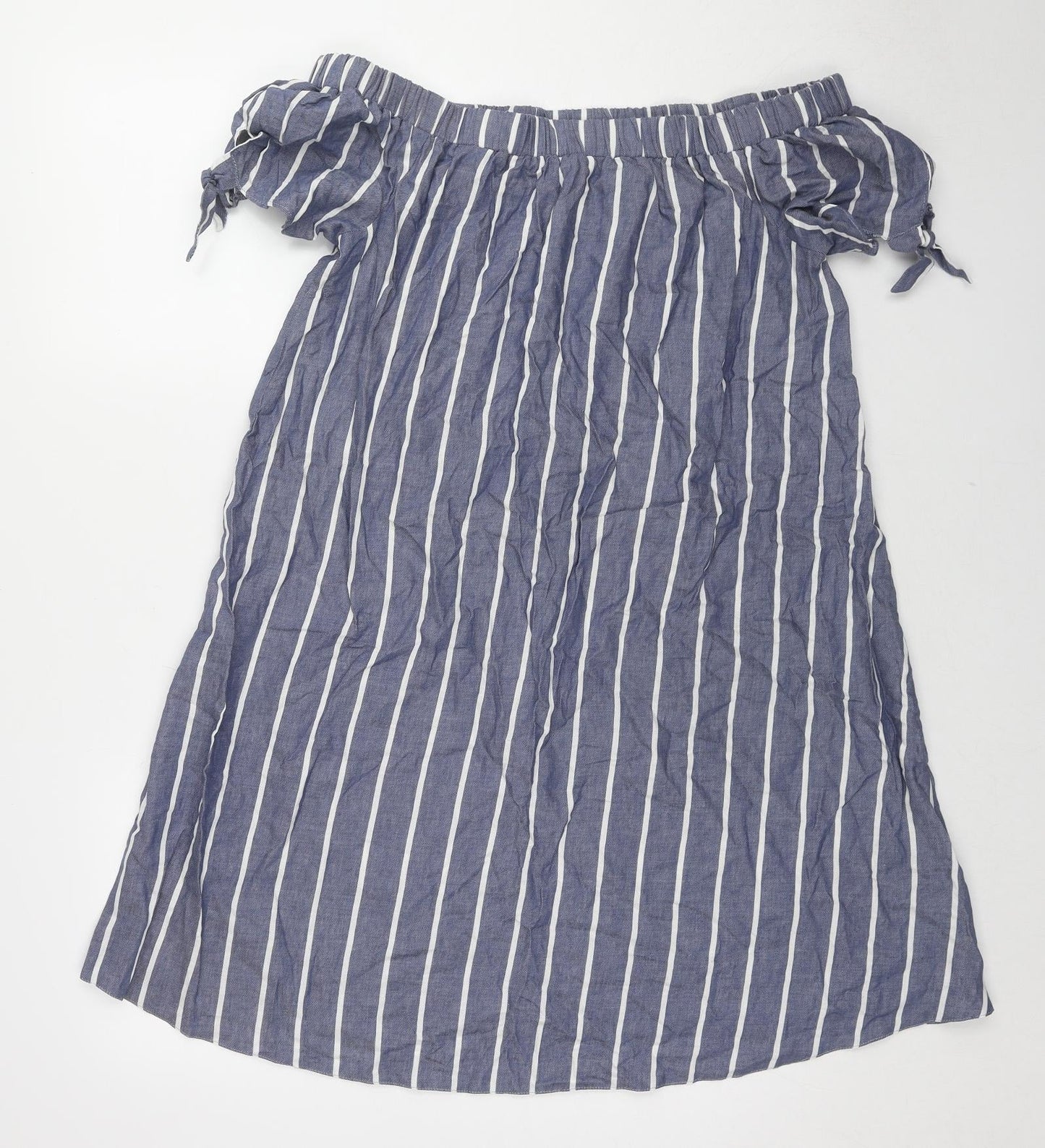 ASOS Womens Blue Striped Cotton A-Line Size 10 Off the Shoulder Pullover