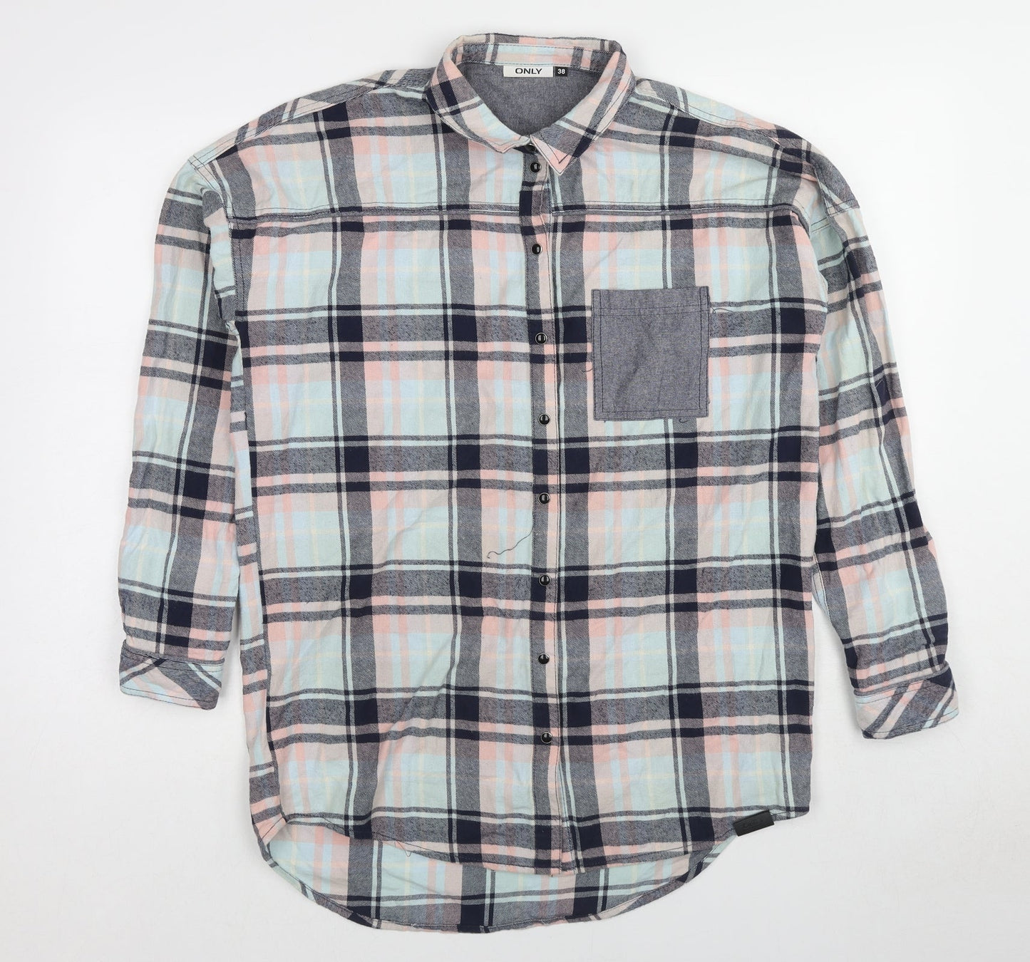 Only Womens Multicoloured Plaid Cotton Basic Button-Up Size 10 Collared