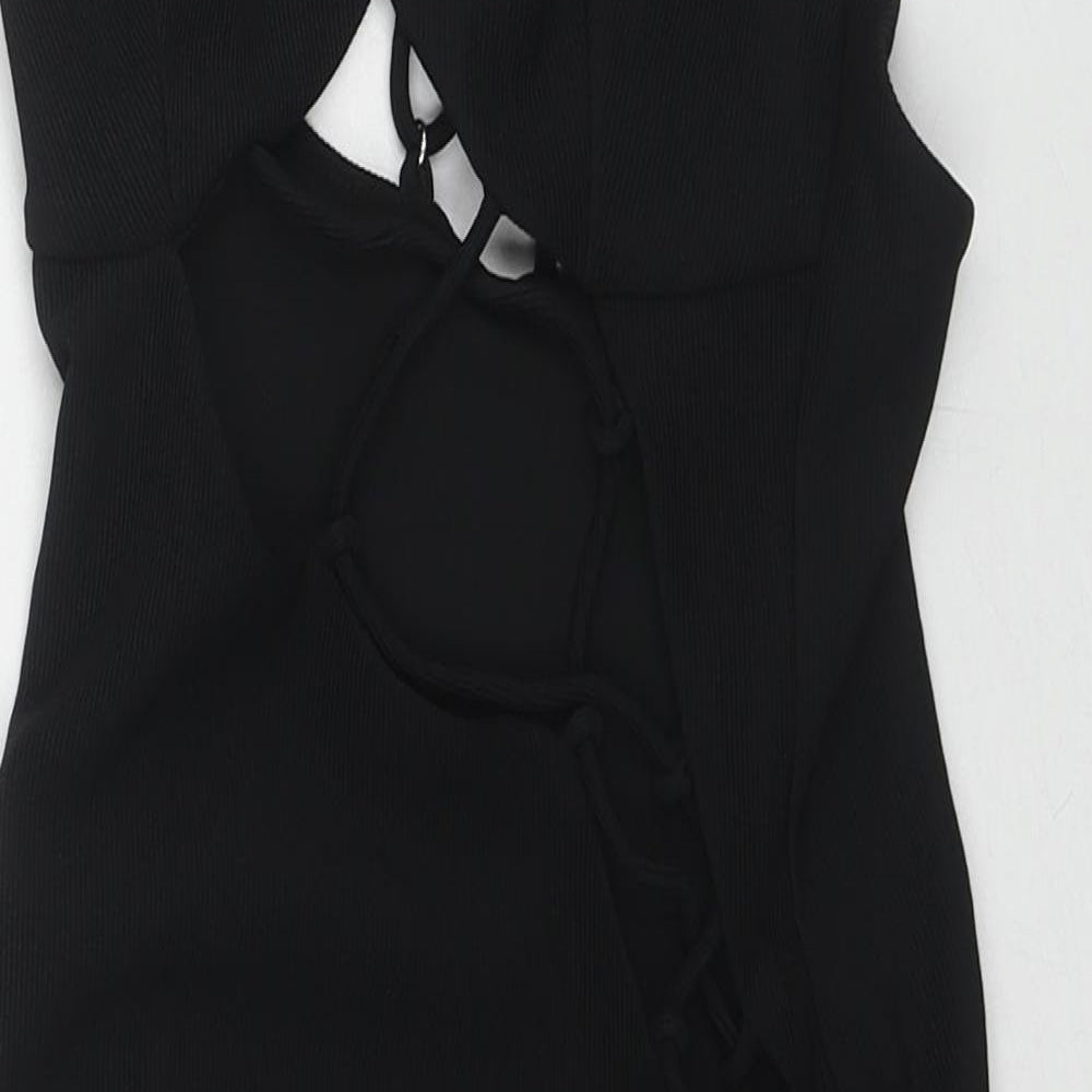 Bershka Womens Black Polyester Bodycon Size S V-Neck Pullover