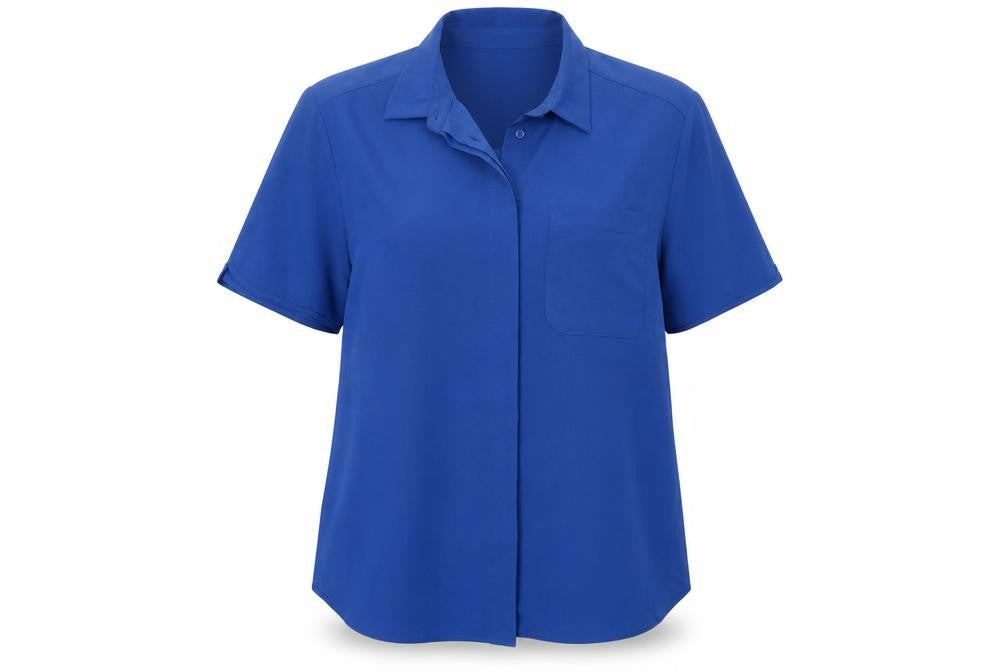 Classics Womens Blue Polyester Basic Button-Up Size 16 Collared