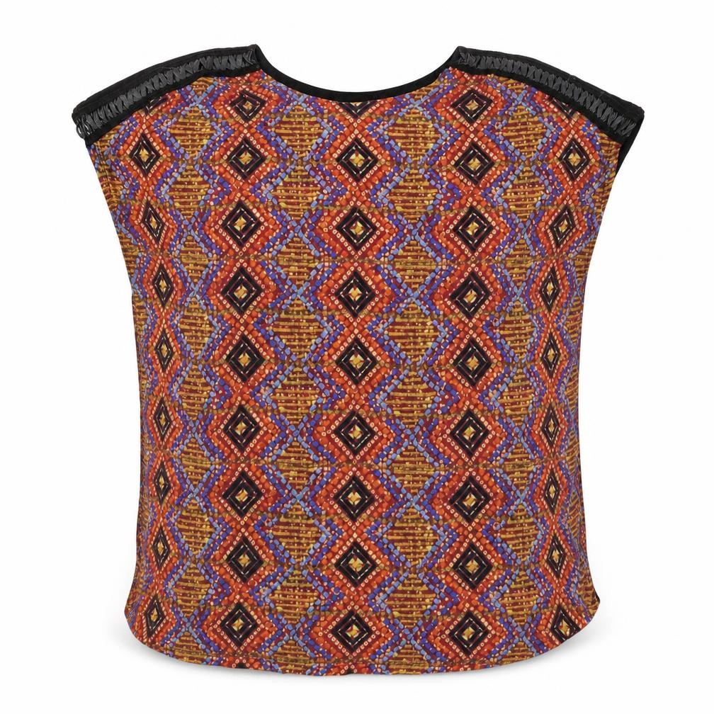 Indigo Womens Black Geometric Polyester Basic Blouse Size 18 Boat Neck