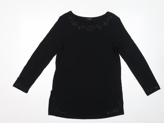 St Michael Womens Black Viscose Basic T-Shirt Size 12 Boat Neck - Embellished
