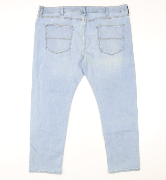 Marks and Spencer Womens Blue Cotton Straight Jeans Size 42 in L29 in Slim Zip
