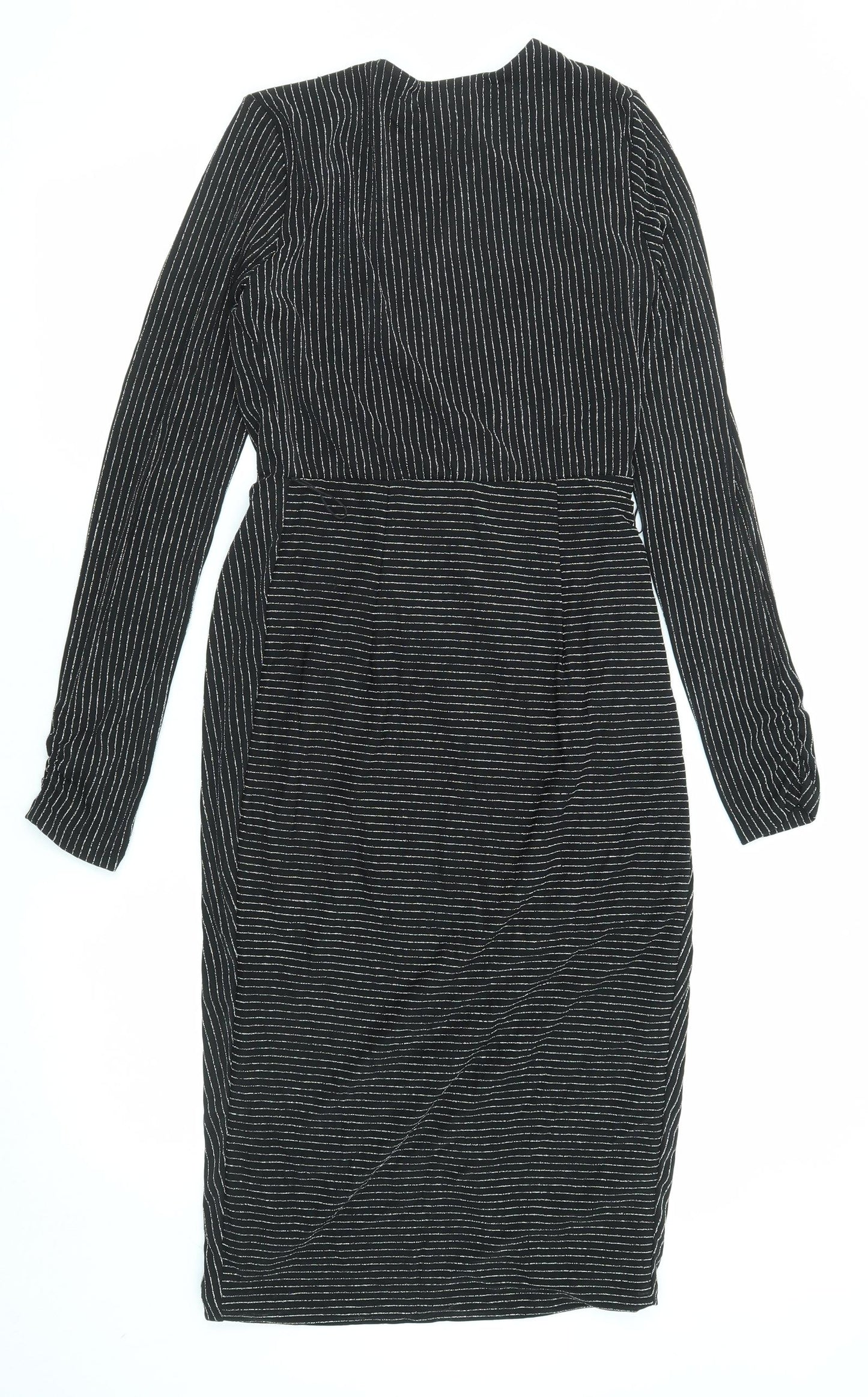 Lipsy Womens Black Striped Polyester A-Line Size 8 V-Neck Pullover