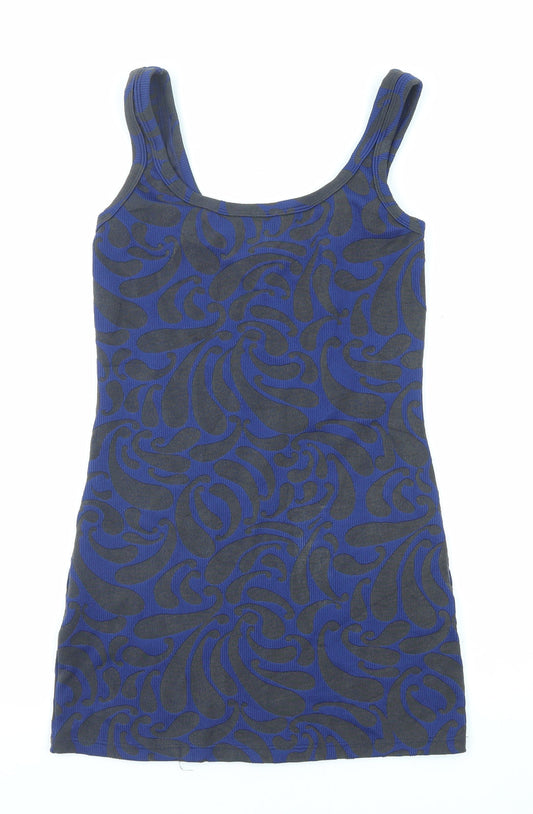 Thrills Womens Grey Geometric Polyester Basic Tank Size 10 Scoop Neck - Longline
