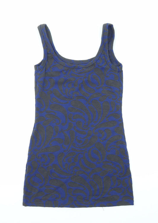 Thrills Womens Grey Geometric Polyester Basic Tank Size 10 Scoop Neck - Longline