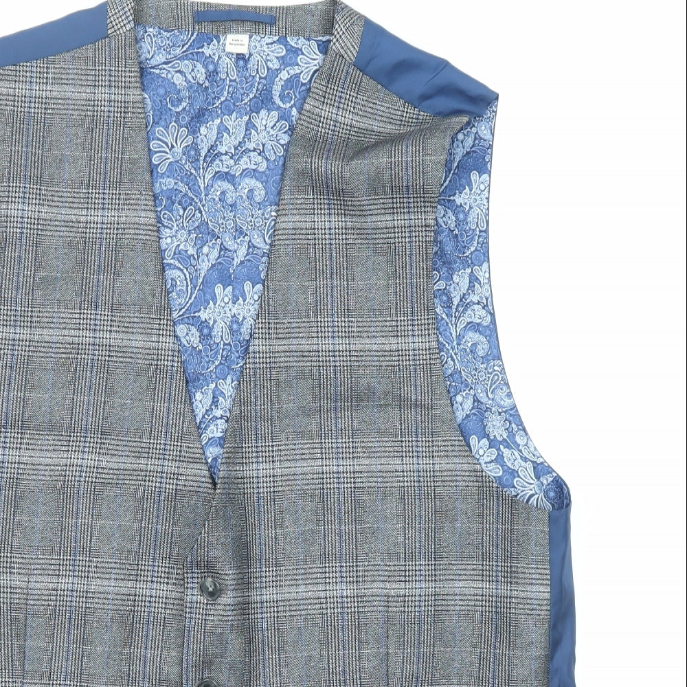Jacamo Mens Grey Plaid Polyester Jacket Suit Waistcoat Size 44 Regular
