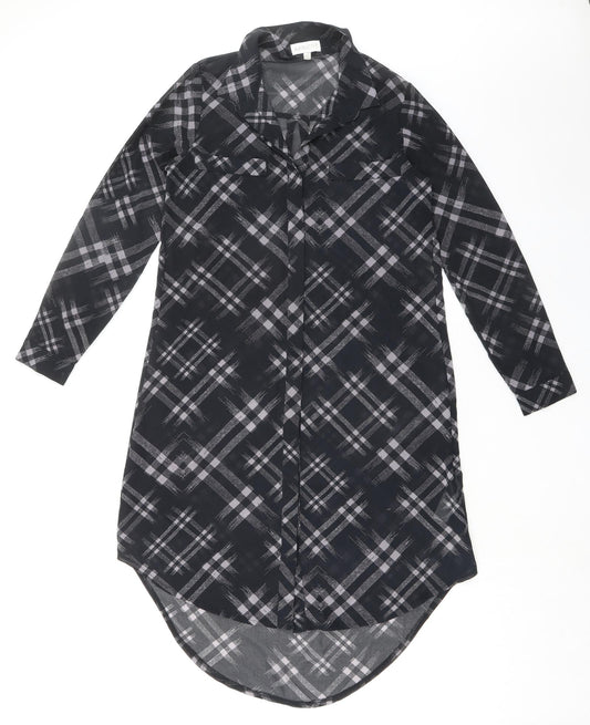 Apricot Womens Black Plaid Polyester Tunic Button-Up Size 8 Collared