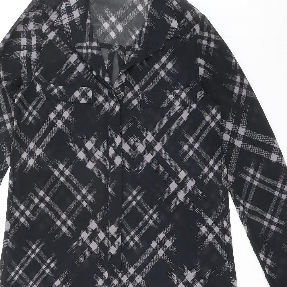 Apricot Womens Black Plaid Polyester Tunic Button-Up Size 8 Collared