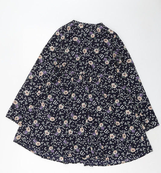 Glamorous Womens Blue Floral Polyester Trapeze & Swing Size 10 V-Neck Tie