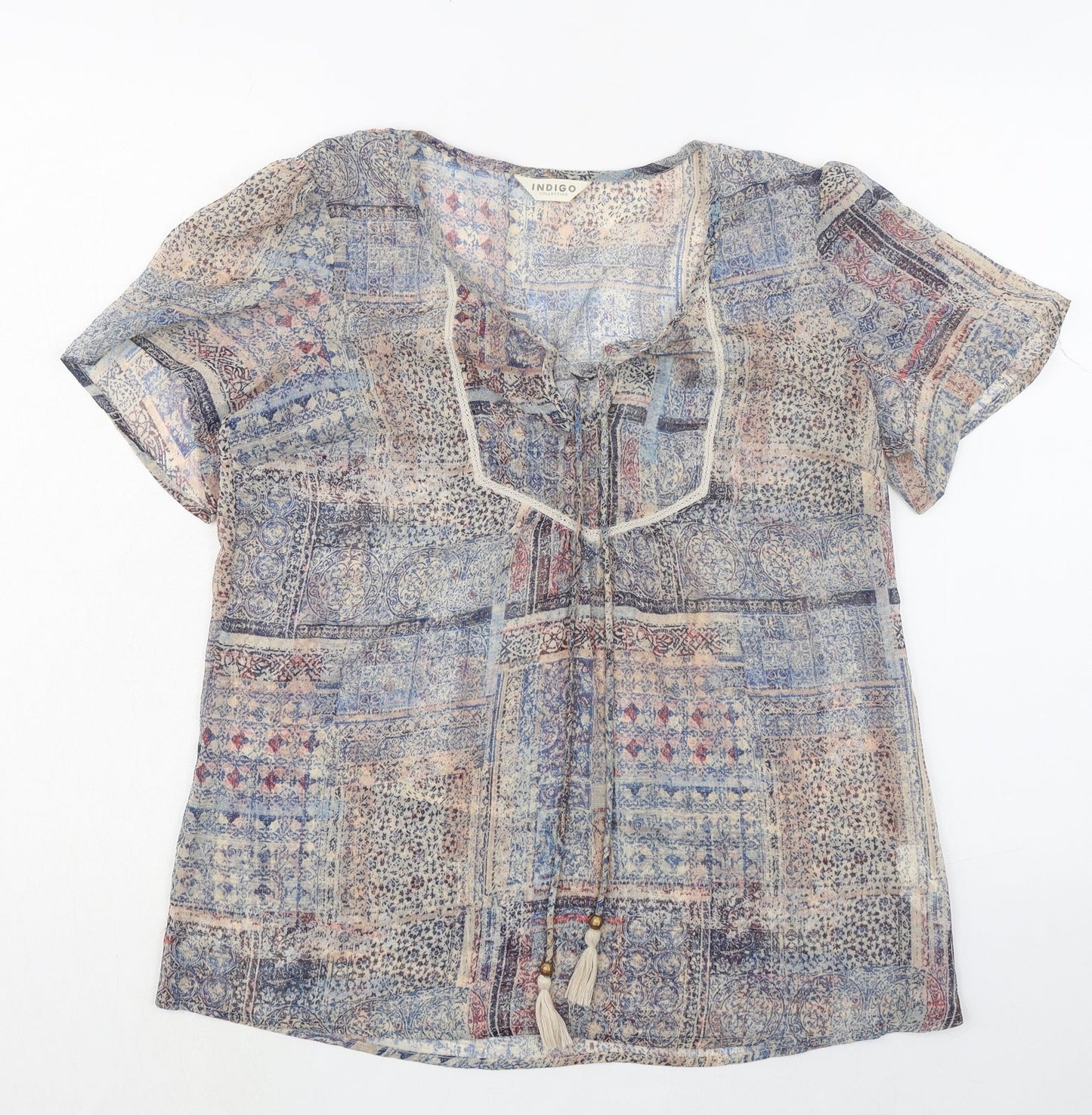 Indigo Womens Multicoloured Geometric Polyester Basic Blouse Size 14 V-Neck