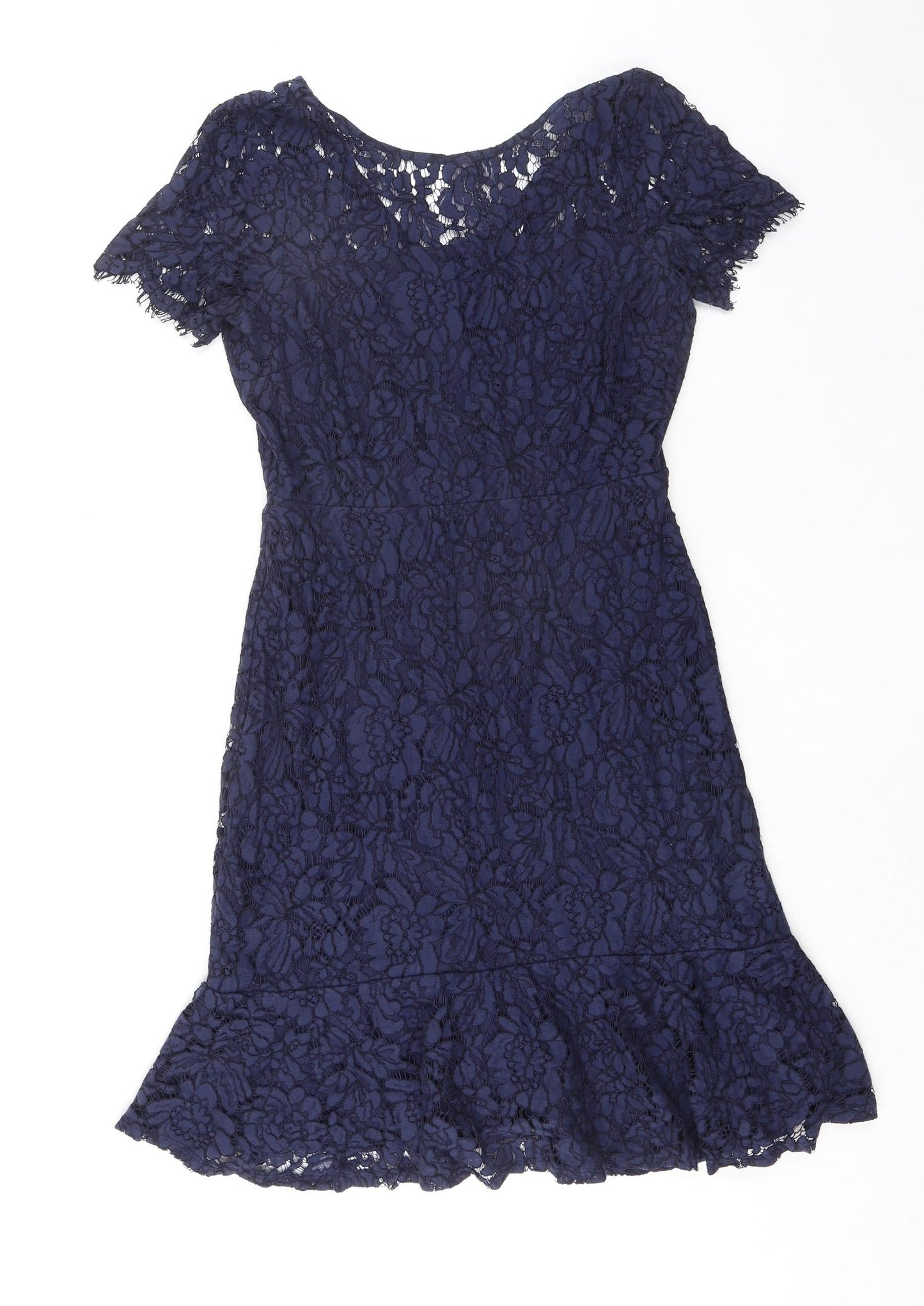 Wallis Womens Blue Floral Nylon A-Line Size 10 Boat Neck Zip