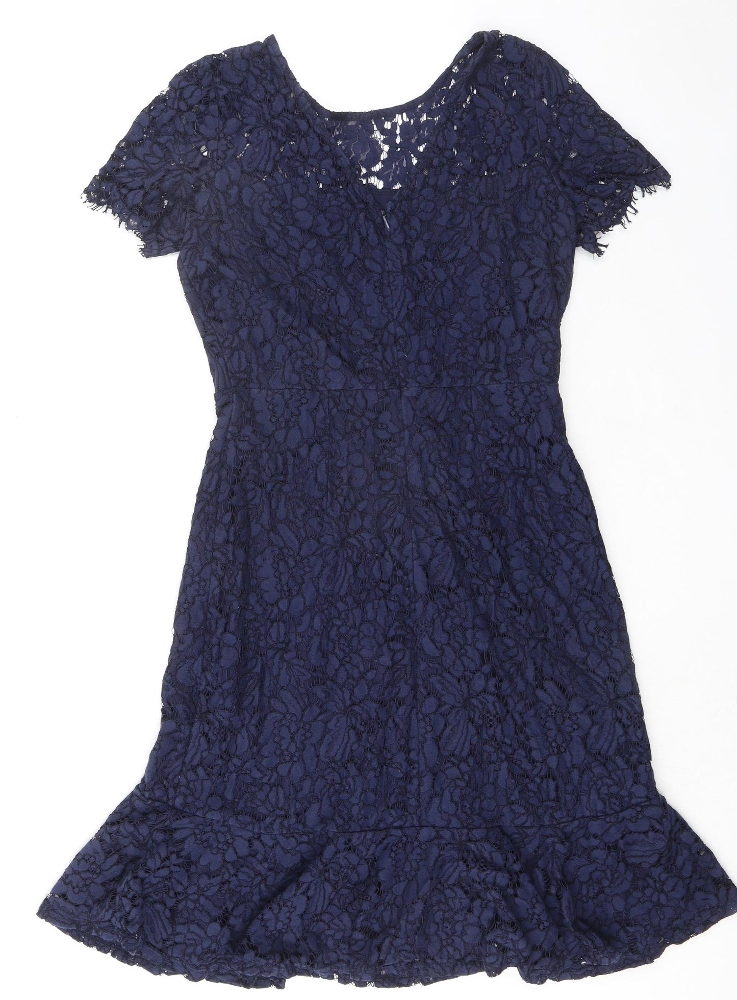 Wallis Womens Blue Floral Nylon A-Line Size 10 Boat Neck Zip