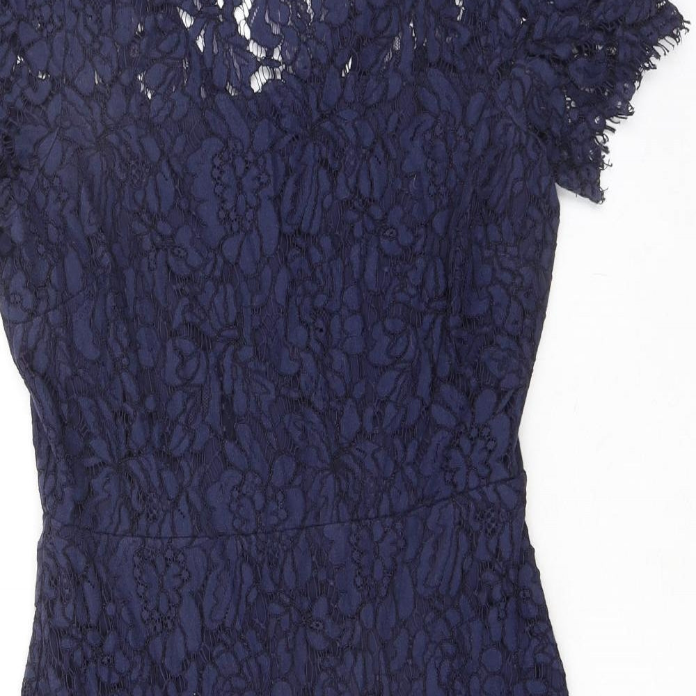Wallis Womens Blue Floral Nylon A-Line Size 10 Boat Neck Zip