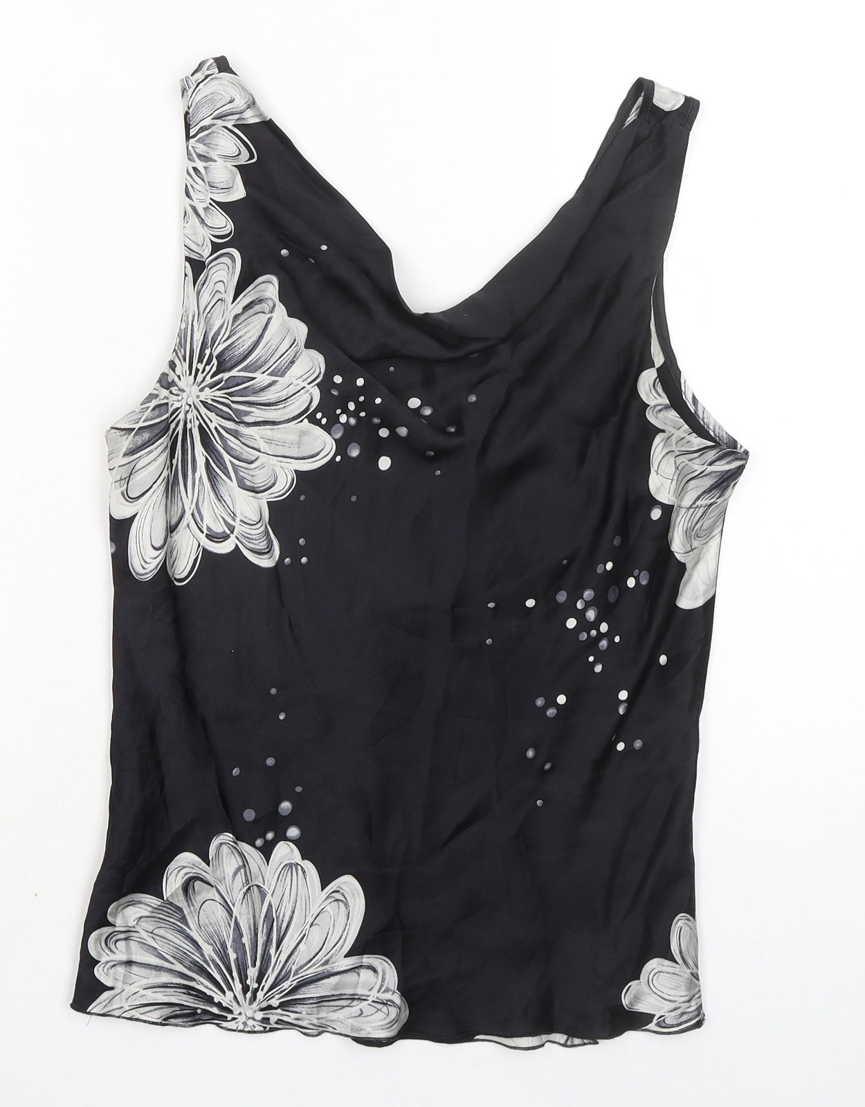 Michel Ambers Womens Black Floral Polyester Basic Tank Size 14 Cowl Neck