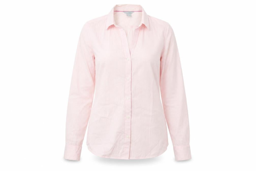 H&M Womens Pink Striped Polyester Basic Button-Up Size 10 Collared