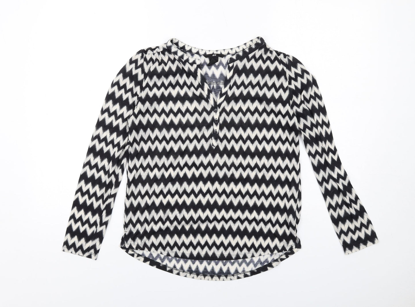 H&M Womens Black Geometric Polyester Basic Blouse Size XS V-Neck